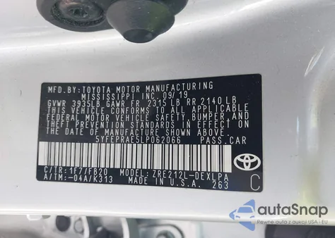 2020 Toyota Corolla Le from USA, damaged, VIN 5YFEPRAE5LP062066
